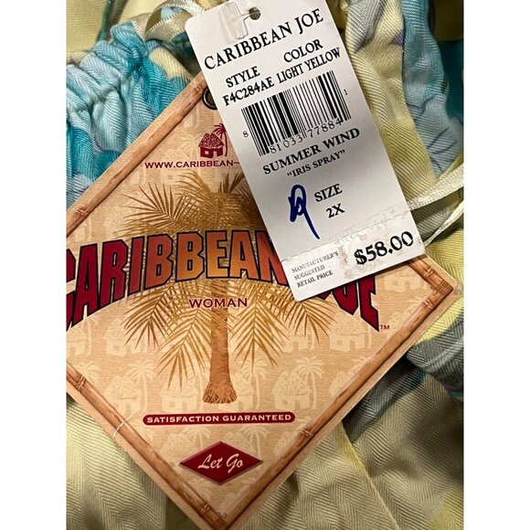 Caribbean Joe Women Yellow Floral Halter Dress 2X Summer Wind Iris Spray NWT New - Picture 7 of 8